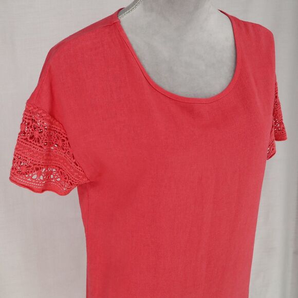Sigrid Olsen Dress Womens XS Red Linen Blend Lace Hem Shift Pullover Beach - Picture 6 of 12
